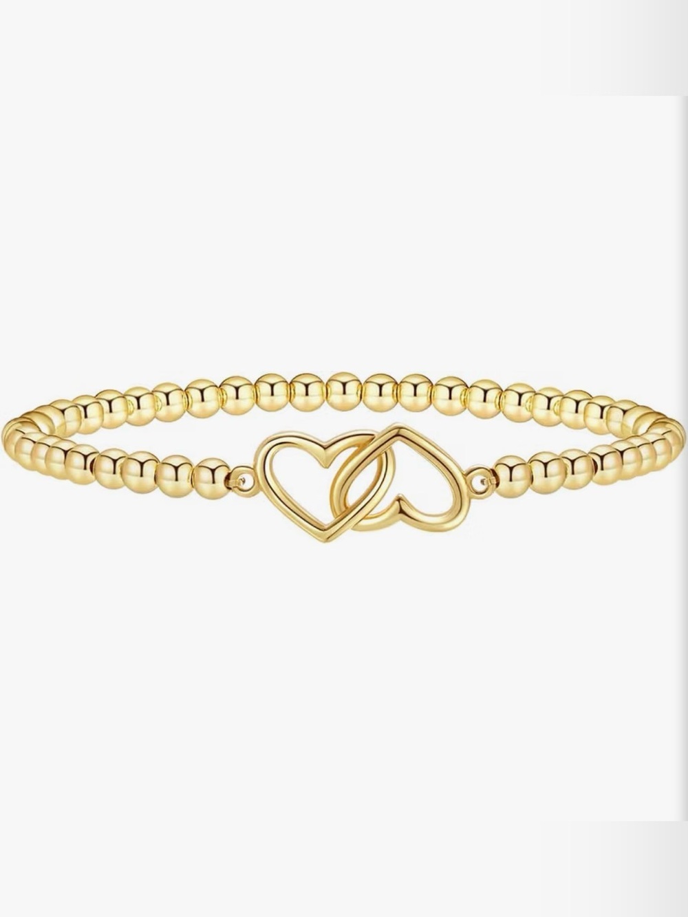NEW 14K Gold Plated Double Heart Beaded Stretch Bracelet